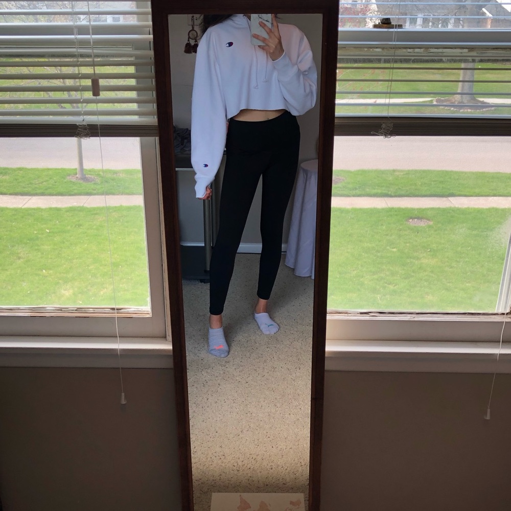 White Champion Cropped Hoodie